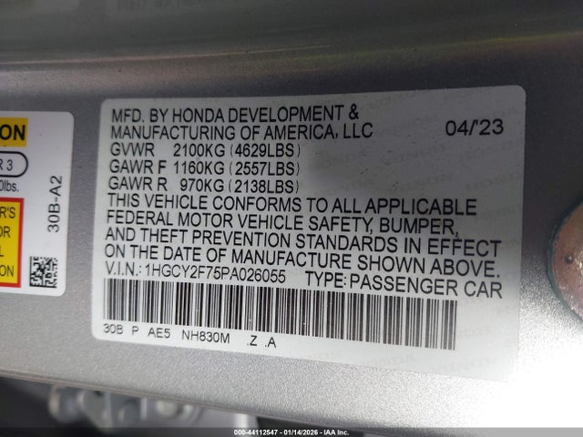 1HGCY2F75PA026055 Honda Accord Hybrid Sport-l