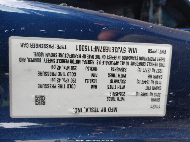 2022 TESLA MODEL 3 5YJ3E1EB7NF115301 Photo 8