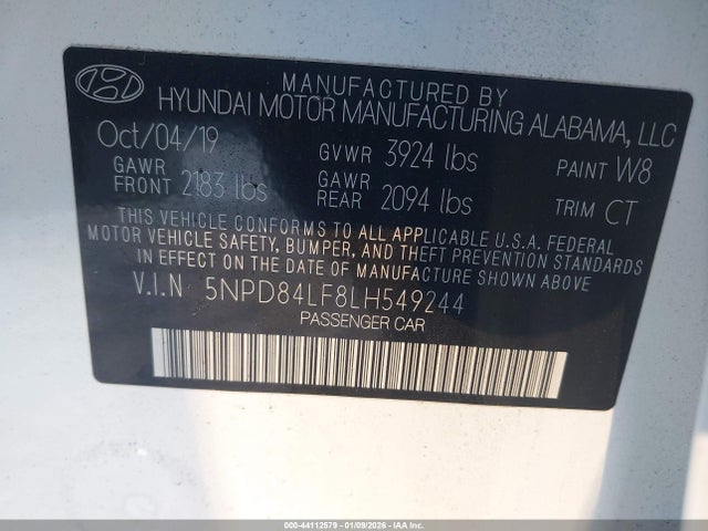 5NPD84LF8LH549244 Hyundai ELANTRA SEL