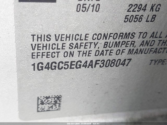 Aukcja sprzedaży 2010 Buick Lacrosse Cxl, vin: 1G4GC5EG4AF308047, numer aukcji: 44112609