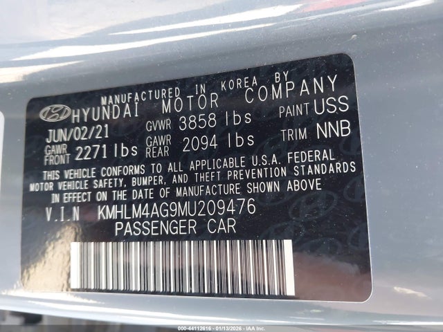 KMHLM4AG9MU209476 Hyundai ELANTRA SEL