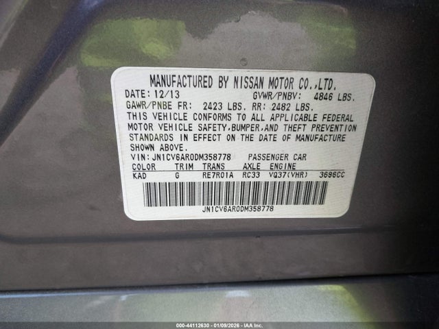 44112630 :رقم المزاد ، JN1CV6AR0DM358778 vin ، 2013 Infiniti G37x مزاد بيع