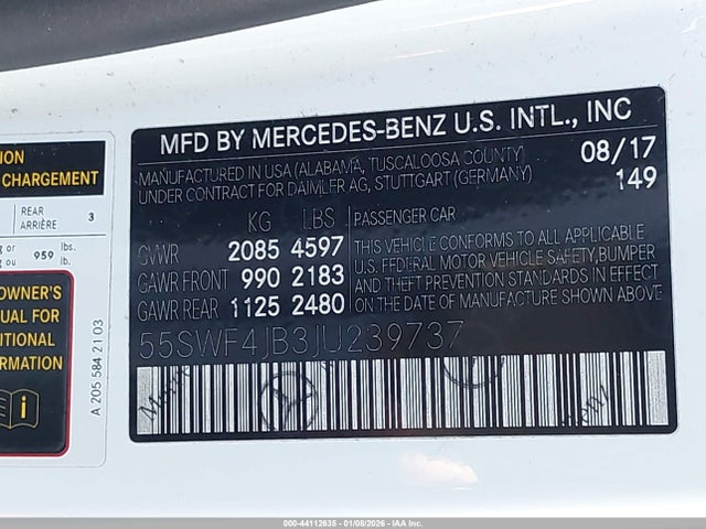 55SWF4JB3JU239737 Mercedes-Benz C 300