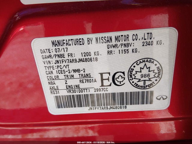 JN1FV7AR9JM480618 Infiniti Q50 3.0t Red Sport 400