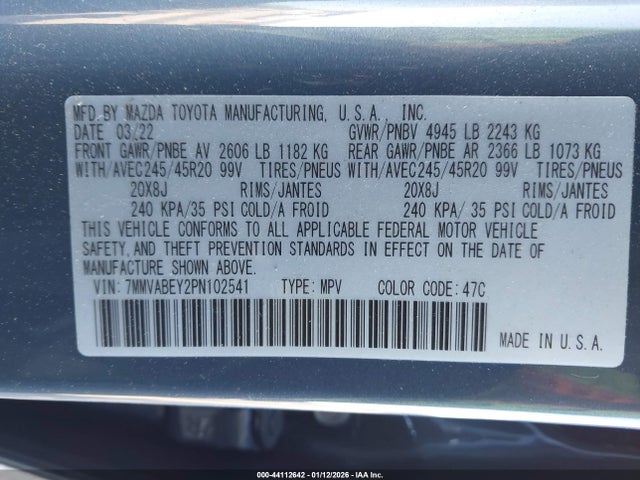 44112642 :رقم المزاد ، 7MMVABEY2PN102541 vin ، 2023 Mazda Cx-50 2.5 Turbo Premium Plus مزاد بيع