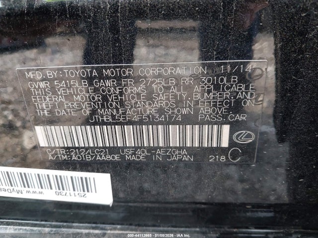 Lexus LS 460 2015 JTHBL5EF4F5134174 Image 9