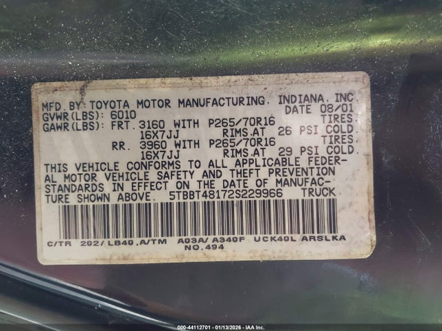 2002 TOYOTA TUNDRA 5TBBT48172S229966 Photo 8