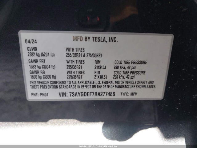 Продажа на аукционе авто 2024 Tesla Model Y Performance Dual Motor All-wheel Drive, vin: 7SAYGDEF7RA277486, номер лота: 44112727