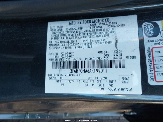 Продажа на аукционе авто 2010 Ford Fusion Se, vin: 3FAHP0HA6AR199011, номер лота: 44112784