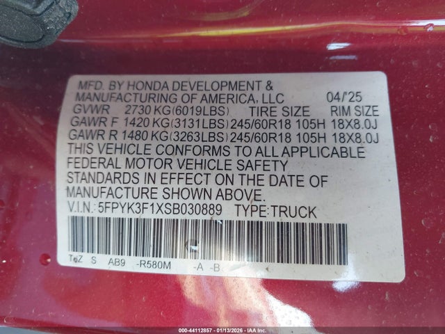 Honda Ridgeline Sport 2025 5FPYK3F1XSB030889 Image 9