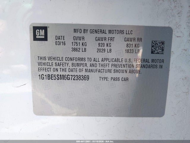 1G1BE5SM6G7238369 Chevrolet Cruze Lt Auto