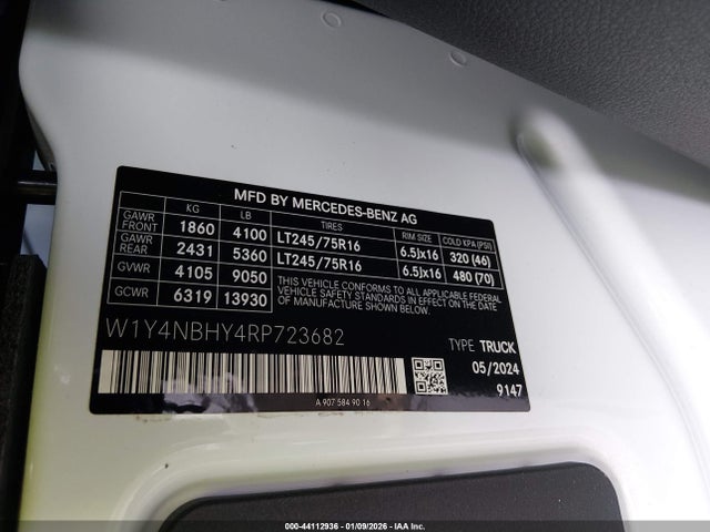 Aukcja sprzedaży 2024 Mercedes-benz Sprinter 2500 Standard Roof 4-cyl Diesel Ho, vin: W1Y4NBHY4RP723682, numer aukcji: 44112936
