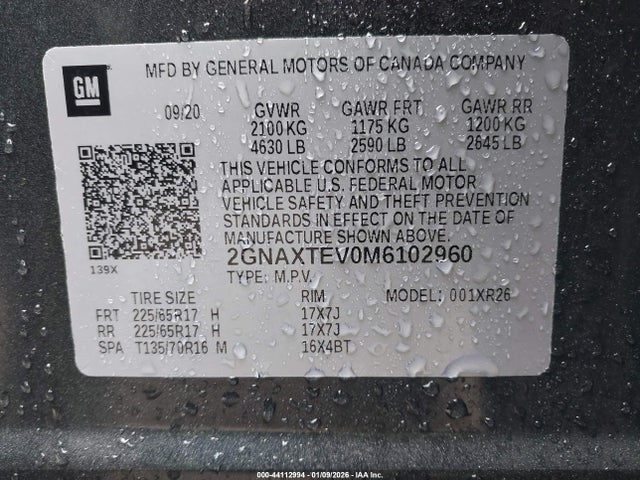 Продаж на аукціоні авто 2021 Chevrolet Equinox Awd 2fl, vin: 2GNAXTEV0M6102960, номер лоту: 44112994