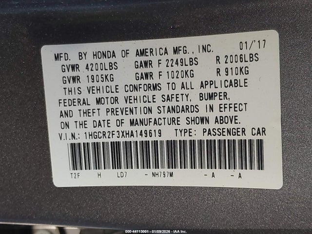 1HGCR2F3XHA149619 Honda ACCORD LX