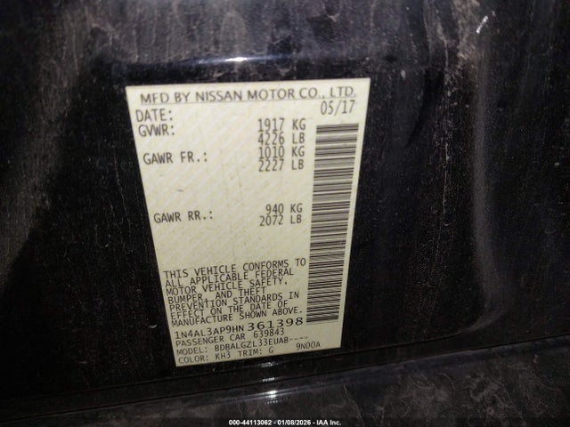 1N4AL3AP9HN361398 Nissan Altima 2.5 S