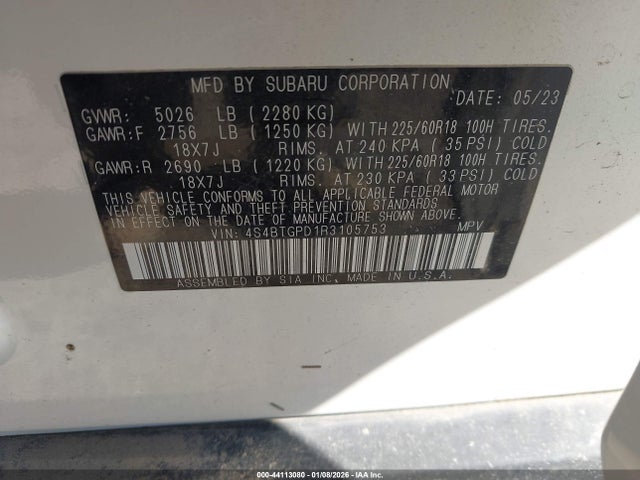 4S4BTGPD1R3105753 Subaru Outback Touring Xt