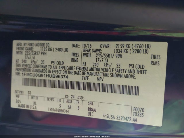 Ford ESCAPE SE 2017 1FMCU0G91HUB96374 Image 9