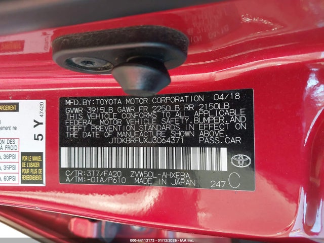 JTDKBRFUXJ3064371 Toyota Prius Two