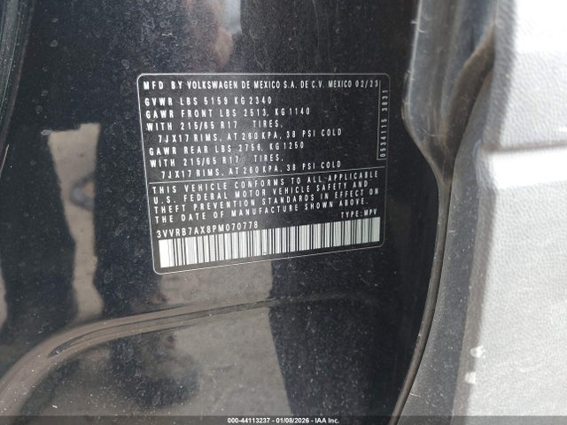 Aukcja sprzedaży 2023 Volkswagen Tiguan 2.0t S, vin: 3VVRB7AX8PM070778, numer aukcji: 44113237