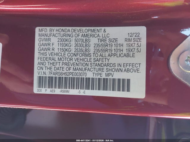7FARS6H92PE003070 Honda Cr-v Hybrid Sport Touring