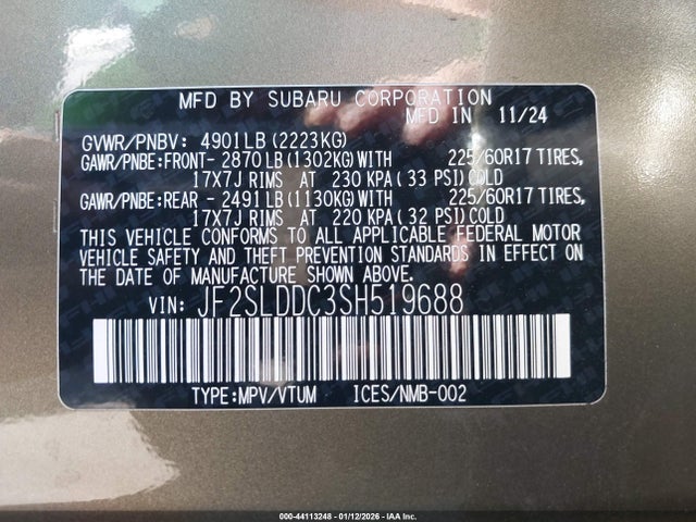 Aukcja sprzedaży 2025 Subaru Forester Premium, vin: JF2SLDDC3SH519688, numer aukcji: 44113248