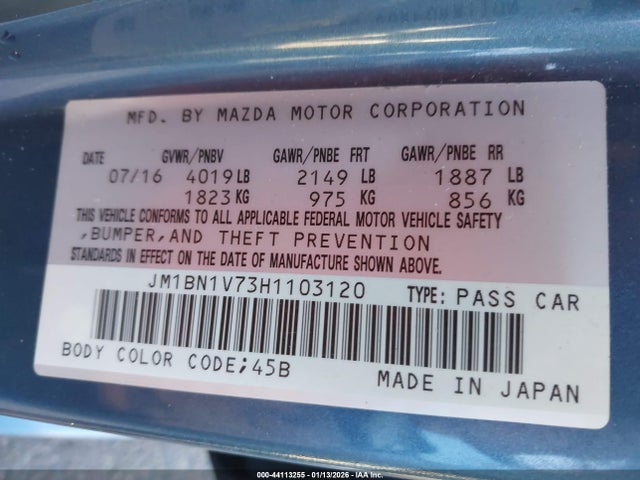 JM1BN1V73H1103120 Mazda Mazda3 Touring