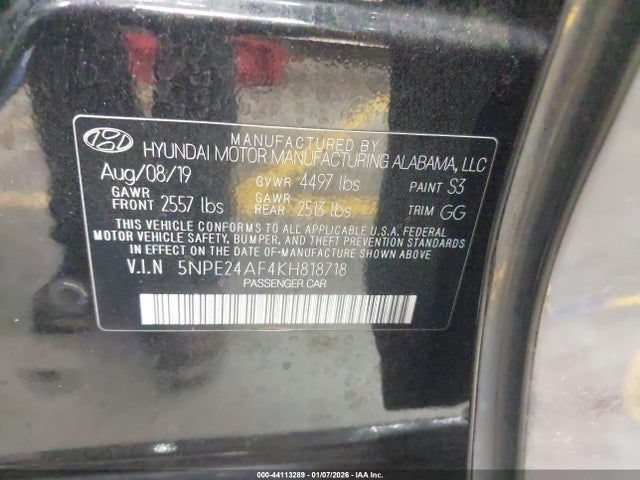 5NPE24AF4KH818718 Hyundai SONATA SE