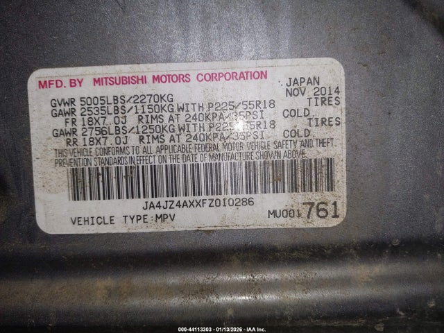 2015 MITSUBISHI OUTLANDER JA4JZ4AXXFZ010286 Photo 8