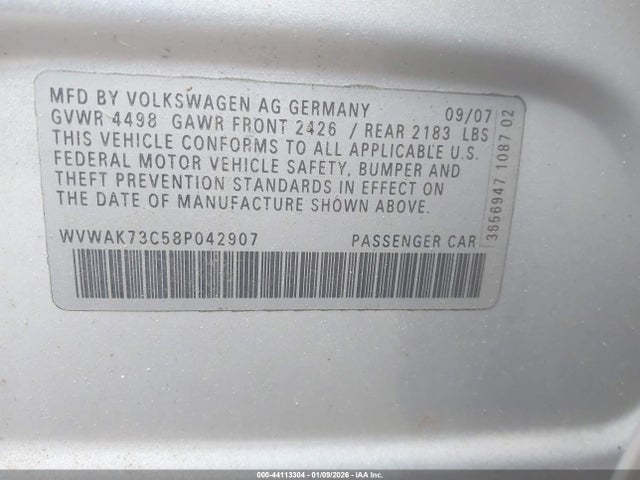 2008 VOLKSWAGEN PASSAT WVWAK73C58P042907 Photo 8