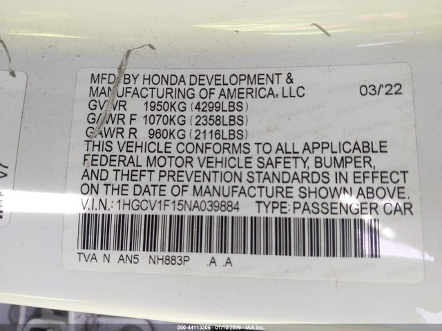 1HGCV1F15NA039884 Honda ACCORD LX