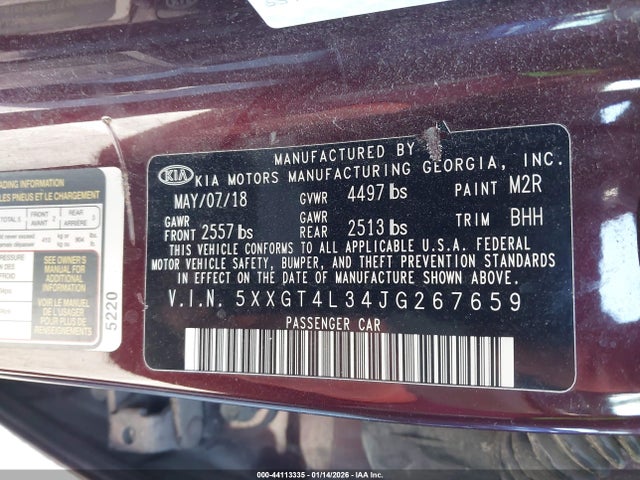 44113335 :رقم المزاد ، 5XXGT4L34JG267659 vin ، 2018 Kia Optima Lx مزاد بيع