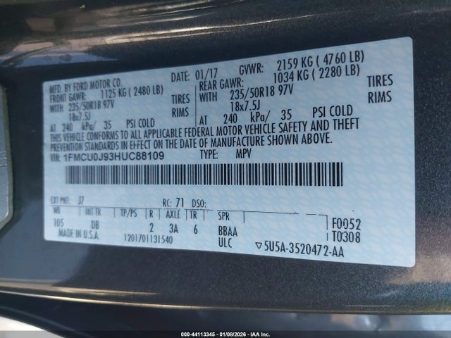 1FMCU0J93HUC88109 Ford Escape Titanium