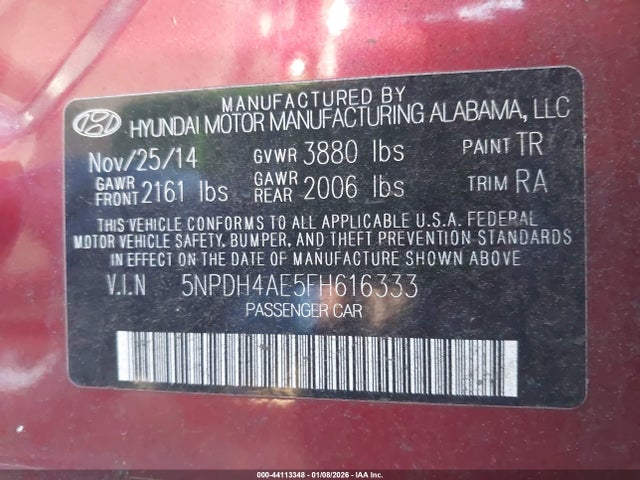 Hyundai ELANTRA SE 2015 5NPDH4AE5FH616333 Image 9