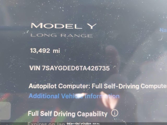 Продаж на аукціоні авто 2026 Tesla Model Y Premium Rear-wheel Drive/standard Rear-wheel Drive, vin: 7SAYGDED6TA426735, номер лоту: 44113353