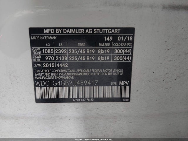WDCTG4GB2JJ489417 Mercedes-Benz Gla 250 4matic
