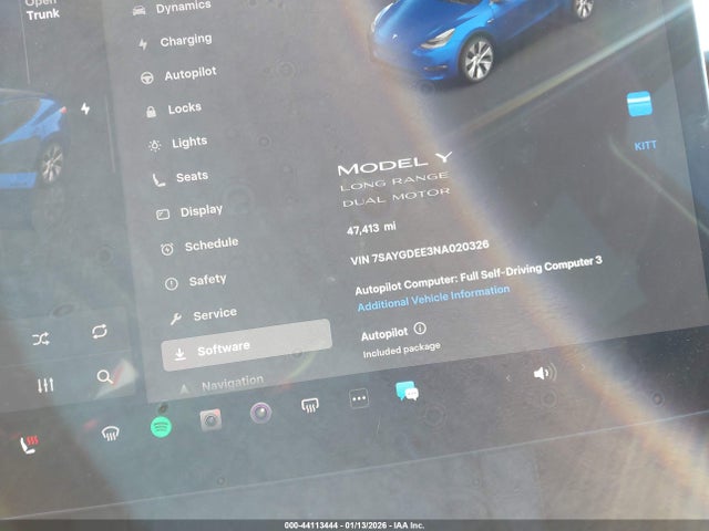 44113444 :رقم المزاد ، 7SAYGDEE3NA020326 vin ، 2022 Tesla Model Y Long Range Dual Motor All-wheel Drive مزاد بيع