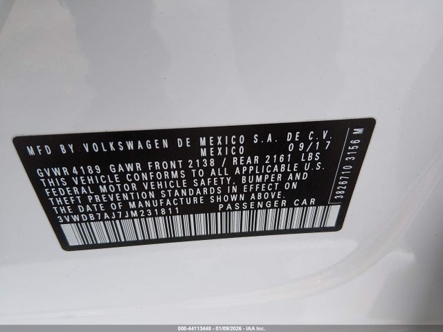 3VWDB7AJ7JM231811 Volkswagen Jetta 1.4t Se/1.4t Wolfsburg Edition