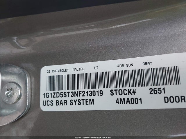 Aukcja sprzedaży 2022 Chevrolet Malibu Fwd Lt, vin: 1G1ZD5ST3NF213019, numer aukcji: 44113450