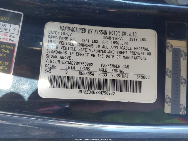2008 NISSAN 350Z JN1BZ34E78M750962 Photo 8