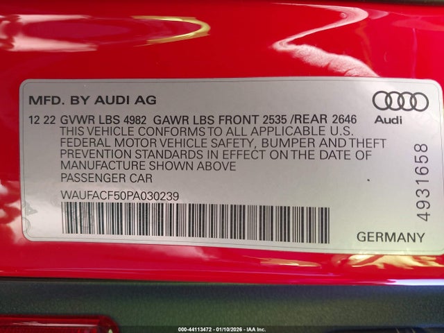 WAUFACF50PA030239 Audi A5 Sportback Premium Plus 45 Tfsi S Line Quattro S Tronic