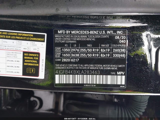 44113477 :رقم المزاد ، 4JGFB4KBXLA283463 vin ، 2020 Mercedes-benz Gle 350 4matic مزاد بيع