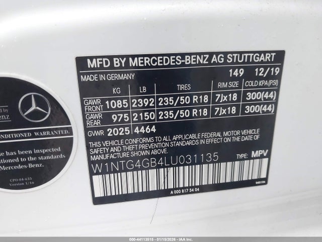 2020 Mercedes-benz Gla 250 4matic მანქანა იყიდება აუქციონზე, vin: W1NTG4GB4LU031135, აუქციონის ნომერი: 44113515