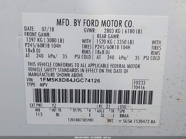 Ford EXPLORER XLT 2018 1FM5K8D84JGC74126 Image 9