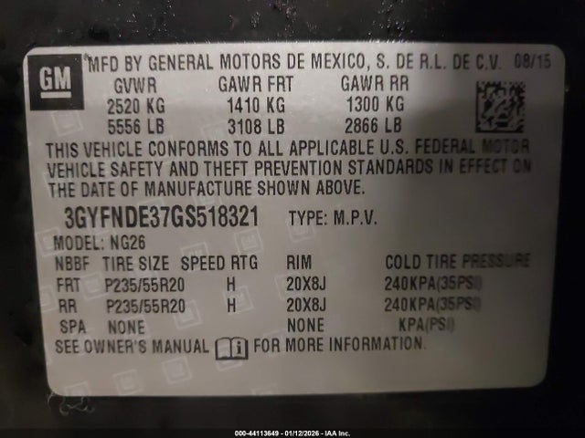 2016 CADILLAC SRX 3GYFNDE37GS518321 Photo 8