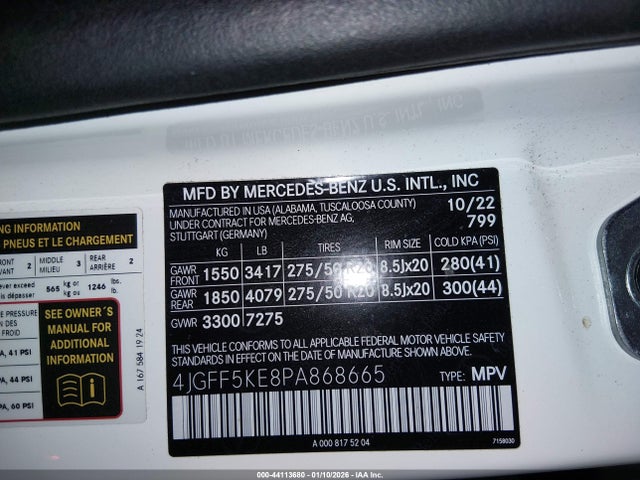 Aukcja sprzedaży 2023 Mercedes-benz Gls 450 4matic, vin: 4JGFF5KE8PA868665, numer aukcji: 44113680