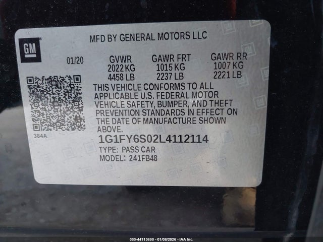 1G1FY6S02L4112114 Chevrolet Bolt Ev Fwd Lt