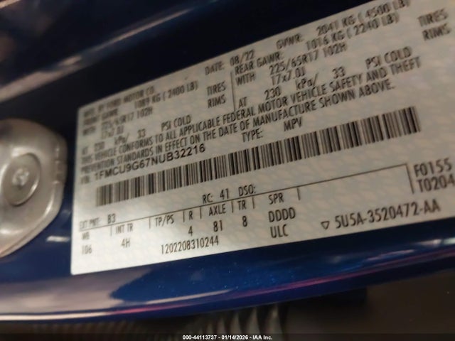 1FMCU9G67NUB32216 Ford ESCAPE SE