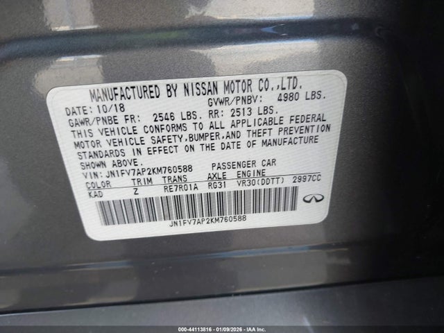 44113816 :رقم المزاد ، JN1FV7AP2KM760588 vin ، 2019 Infiniti Q50 3.0t Red Sport 400 مزاد بيع