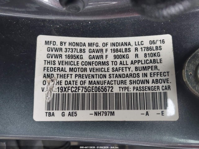 Honda CIVIC EX 2016 19XFC2F75GE065672 Image 9