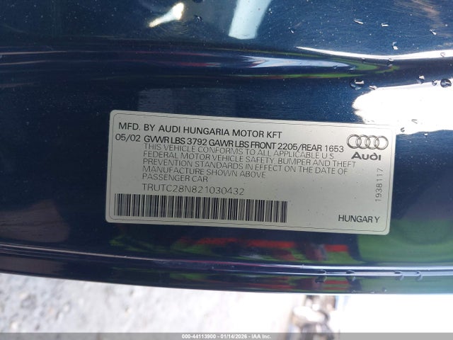 2002 AUDI TT TRUTC28N821030432 Photo 8